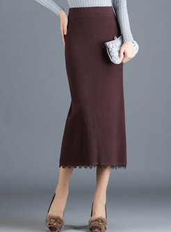 High Waisted Elastic Split Knit Skirt