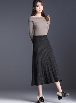Elastic Waisted Knit A Line Skirt