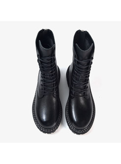 O-head Thick Bottom Tie Leather Boots