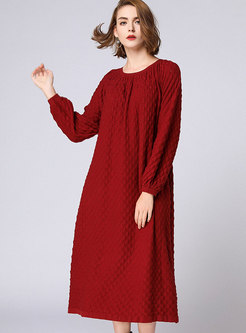 Casual Solid Color O-neck Loose Shift Dress