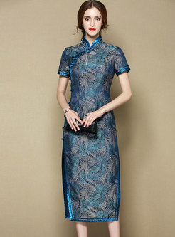 Dresses | Maxi Dresses | Mandarin Embroidered Split Bodycon Cheongsam