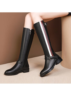 Color-blocked Patchwork Short Plush Leather Long Boots