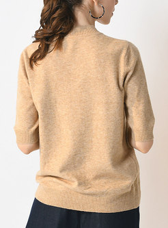 Stand Collar Half Sleeve Color-blocked Loose Sweater