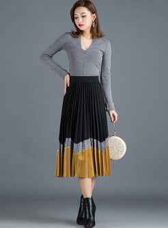 Elastic Waist Pleated Velvet Skirt