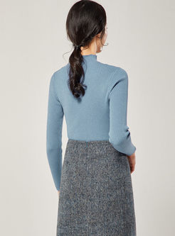 Brief Solid Color Half Turtleneck Sweater