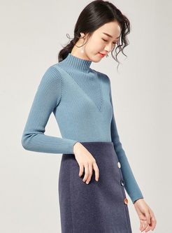 Brief Solid Color Half Turtleneck Sweater