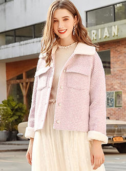 Pink Lapel Long Sleeve Wool Blended Coat