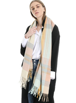 Casual Faux Cashmere Fringed Scarf