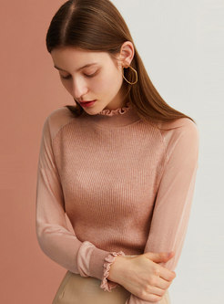 Solid Color Stand Collar Slim Sweater