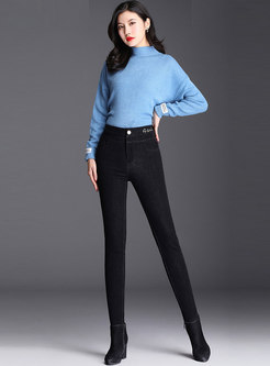 High Waisted Elastic Cotton Thick Pencil Pants