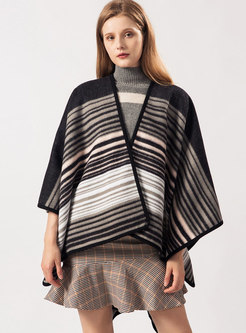 Striped Color-blocked Thick Cloak Scarf
