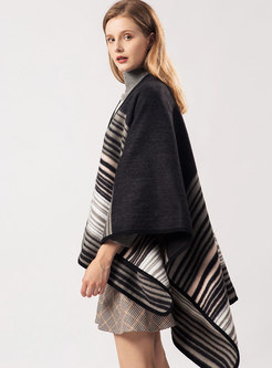 Striped Color-blocked Thick Cloak Scarf