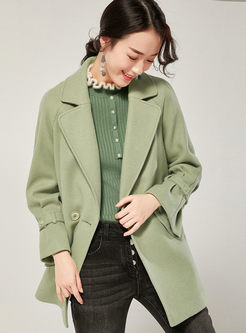 Notched Animal Embroidered Loose Peacoat
