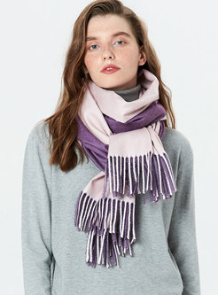 Casual Tassel Color-blocked Thick Scarf
