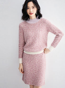 Sweet O-neck Pullover Sweater & Slim Skirt