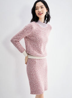Sweet O-neck Pullover Sweater & Slim Skirt