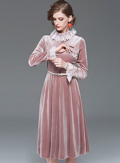 Patchwork Lace Waist A Line Dress
