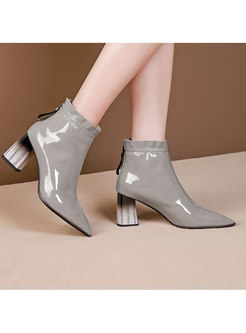 Pointed Head High Heel Short Leather Boots