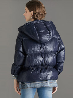 Casual Patchwork Hooded Straight Bubble Coat