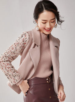 Pink Lapel Tweed Patchwork Short Coat