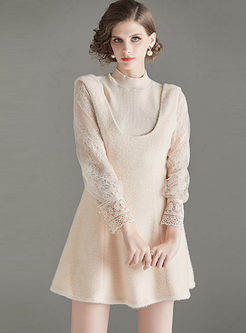 Mesh Lace Patchwork Sweater & A Line Dress