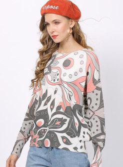 Plus Size O-neck Print Pullover Sweater