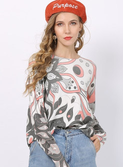 Plus Size O-neck Print Pullover Sweater