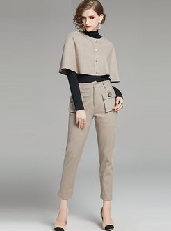 Slim Knit Top With Cloak & Tapered Pants