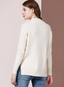 Stand Collar Straight Split Pullover Sweater
