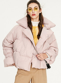 Casual Stand Collar Striped Loose Bubble Coat