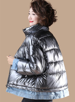 Stand Collar Patchwork Loose Puffer Coat