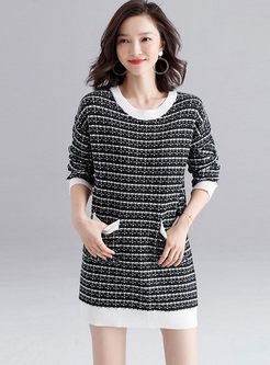 Color-blocked O-neck Loose Sweater Dress