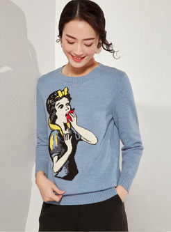 O-neck Cartoon Print Pullover Sweater