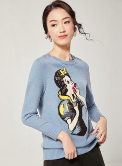 O-neck Cartoon Print Pullover Sweater