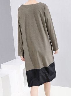 Casual O-neck Patchwork Color-blocked Shift Dress