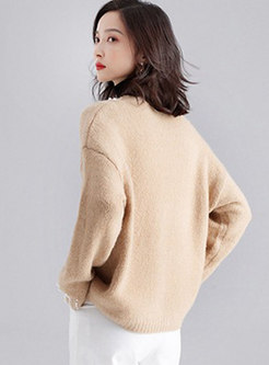 Casual V-neck Beading Zip-up Sweater Coat