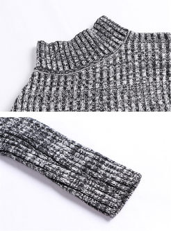 Turtleneck Asymmetric Sweater Mesh Plaid Suit Dress