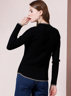 Standing Collar Slim Pullover Sweater