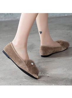 Pointed Head Flat Warm Shoes With Beads