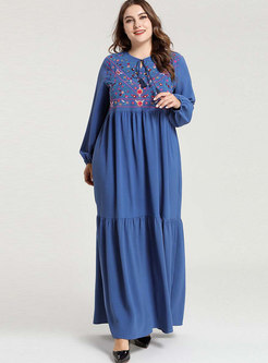 Plus Size Embroidered Patchwork Maxi Dress