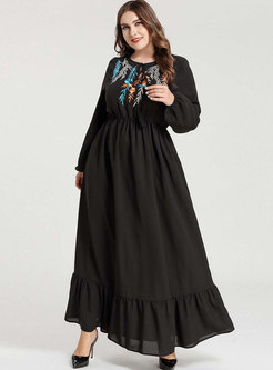 Plus Size Embroidered High Waisted Maxi Dress