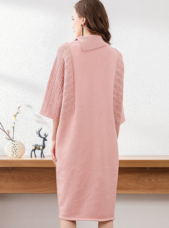 Solid Color Loose Pullover Sweater Dress