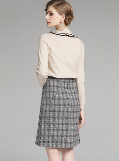 Slim Knit Top & High Waisted Plaid Skirt