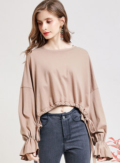 Casual Flare Sleeve Loose T-shirt With Drawcord