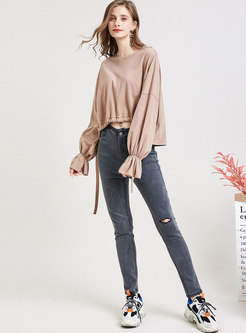 Casual Flare Sleeve Loose T-shirt With Drawcord