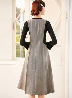 Thin Slim Sweater & Striped A Line Strap Dress