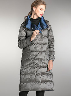 Solid Color Straight Puffer Coat With Pockets
