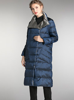 Solid Color Straight Puffer Coat With Pockets