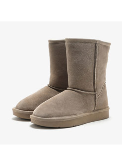 Casual Solid Color Wool Flat Boots
