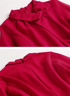Patchwork Zipper A Line Red Dress